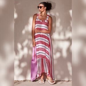 Anthropologie Ro’s Garden Flounced Maxi Dress Cover Up Pink S